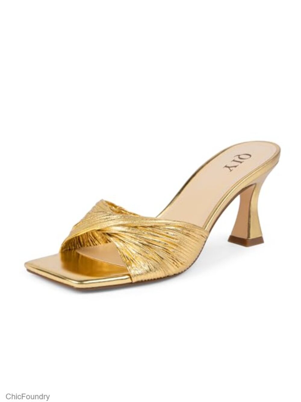 Twisted Knot Mule Heels Open Square Toe Mid Kitten Heel Satin Slip On